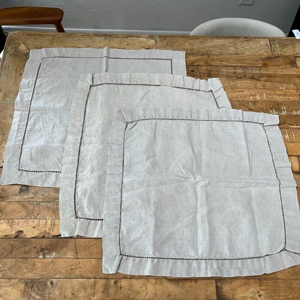 Pottery Barn Classic Belgian Flax Linen Hemstitch Napkins 22×22 Set of 3